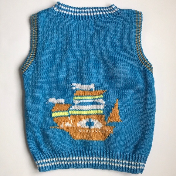 Vintage Hand-knit Panda Sweater Vest in Blue - Picture 2 of 3